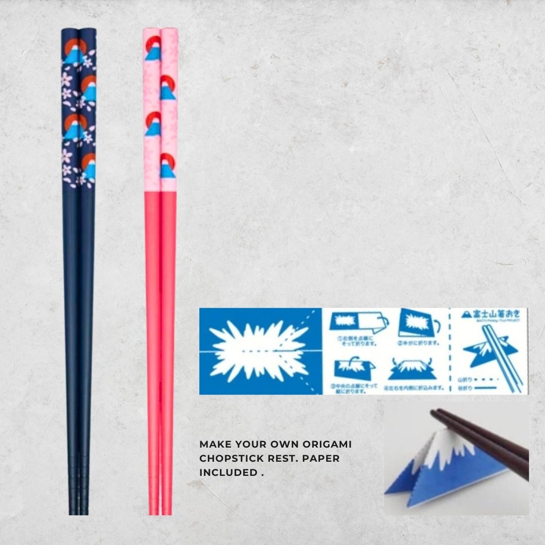 Chopsticks Set of 2 pairs, Mt.Fuji design with origami chopstick