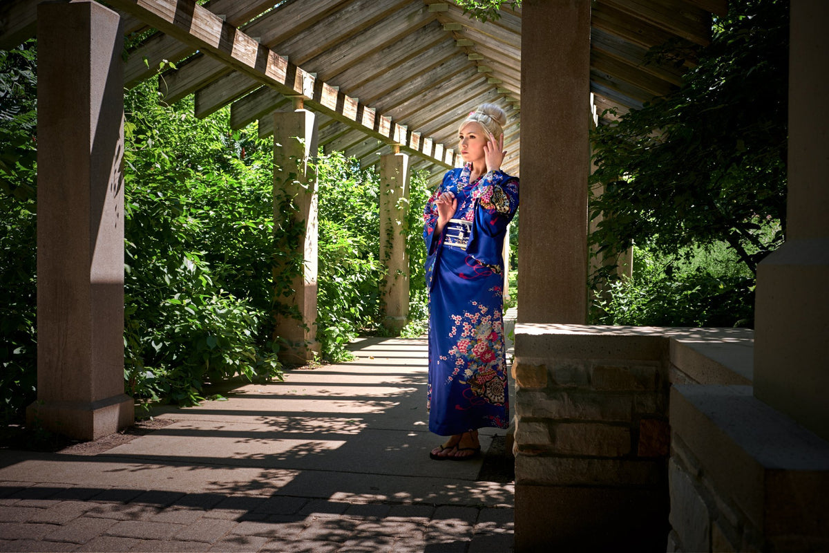 Satin Kimono Dress - Blue Satin Kimono Dress - Blue