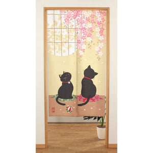 Noren Tapestry - Cute Cats and sakura - Pac West Kimono