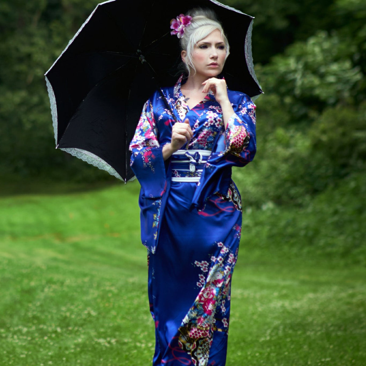 Satin Kimono Dress - Blue Satin Kimono Dress - Blue