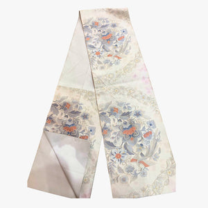 Vintage rokutsu fukuro obi - Off-white with floral designs - Pac West Kimono