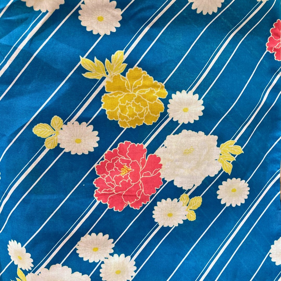 Women's Yukata XXL, XXXL - blue with pink, yellow and white