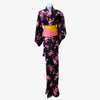 Women's Yukata - Pink and white cosmos flower print in black - Pac West Kimono