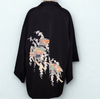 Vintage Traditional Haori Coat - Black fans and flowers print - Pac West Kimono