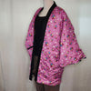 Traditional Japanese reversible Hanten coat - Navy circular and pink floral print - Pac West Kimono