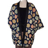 Traditional Japanese reversible Hanten coat - Navy circular and pink floral print - Pac West Kimono