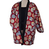 Traditional Japanese reversible Hanten coat - Red circular and blue floral print - Pac West Kimono