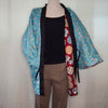 Traditional Japanese reversible Hanten coat - Red circular and blue floral print - Pac West Kimono