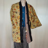 Traditional Japanese reversible Hanten coat (unisex) - Grey with stamp print and mustard autumn-themed print - Pac West Kimono