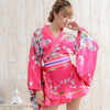 Satin Kimono Dress - Fuscia Peacock