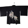 Vintage Traditional Haori Coat - Black fans and flowers print - Pac West Kimono