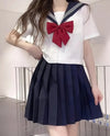 School Girl Uniform - White and Navy red bow