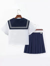School Girl Uniform - White and Navy red bow