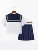 School Girl Uniform - White and Navy red bow