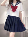 School Girl Uniform - White and Navy red bow