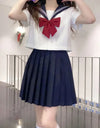 School Girl Uniform - White and Navy red bow