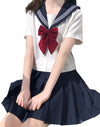 School Girl Uniform - White and Navy red bow