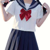 School Girl Uniform - White and Navy red bow