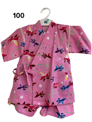 Girls 2pc Jinbei - Gold fish print. Pink - Pac West Kimono