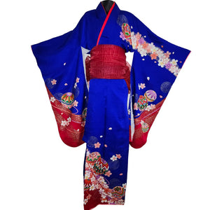 Girls Authentic Vintage Kimono - Blue cherry blossoms - Pac West Kimono