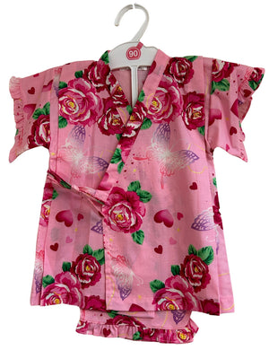 Jinbei Girls - Roses butterflies and hearts. Pink - Pac West Kimono