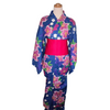 Women's Yukata - blue with purple butterflies and pink flower print.