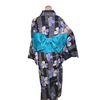 Women's Yukata - black and grey striped with purple/white flowers.