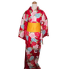 Women's Yukata -red with pink, blue, red, purple flower print.