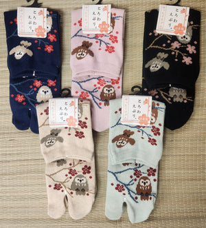 Tabi Socks - Owls and flowers - Pac West Kimono
