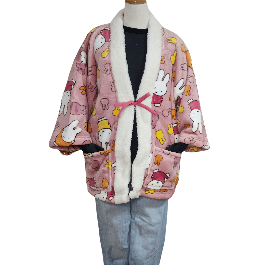 Traditional Japanese Hanten coat Cute Miffy Fleece -Dark pink