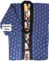 Traditional Japanese reversible Hanten coat - Floral print and blue asanoha print - Pac West Kimono