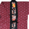 Traditional Japanese reversible Hanten coat - Maroon geometrical pattern and floral print - Pac West Kimono