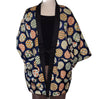 Traditional Japanese reversible Hanten coat - Navy circular and pink floral print - Pac West Kimono