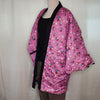 Traditional Japanese reversible Hanten coat - Navy circular and pink floral print - Pac West Kimono