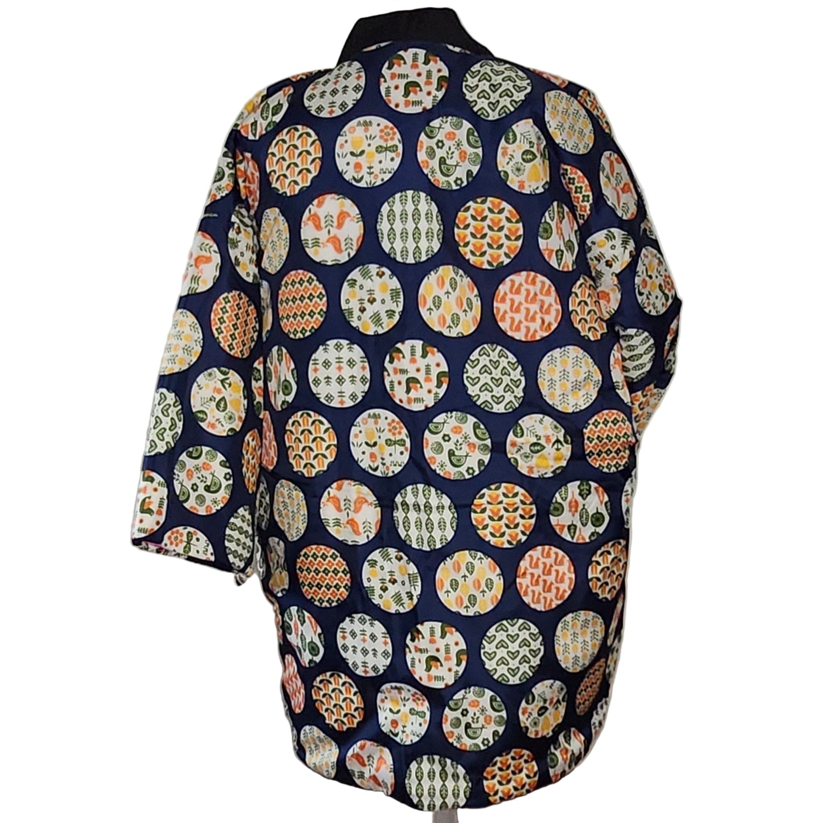 Traditional Japanese reversible Hanten coat - Navy circular and pink f ...