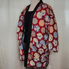 Traditional Japanese reversible Hanten coat - Red circular and blue floral print - Pac West Kimono