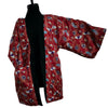 Traditional Japanese reversible Hanten coat - red fans and flowers/ blue flowers - Pac West Kimono