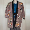 Traditional Japanese reversible Hanten coat (unisex) - Grey with stamp print and mustard autumn - themed print - Pac West Kimono