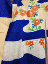 Vintage Traditional Furisode Kimono - Blue, beige, multi colour - Pac West Kimono