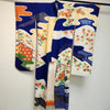 Vintage Traditional Furisode Kimono - Blue, beige, multi colour - Pac West Kimono