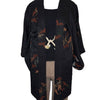 Vintage Traditional Haori Coat - black embroidered cranes - Pac West Kimono