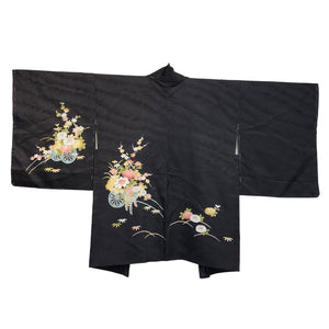 Vintage Traditional Haori Coat - Black with beautiful flowers - Pac West Kimono