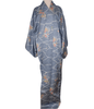 Vintage Traditional komon Kimono - washable blue and white floral design - Pac West Kimono
