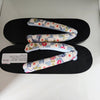 Women's Wooden Geta Sandals - White and Blue floral print - Pac West Kimono