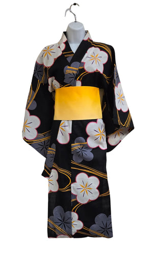 Women's Yukata - Black with plum flower print - Pac West Kimono