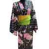 Women's Yukata - Black with white stripes and flowers - Pac West Kimono