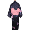 Women's Yukata - dark indigo with pink flower print. - Pac West Kimono