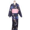 Women's Yukata - dark navy with white/pink flowers. - Pac West Kimono