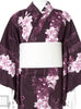 Women's Yukata - dark purple with lilies - Pac West Kimono