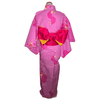 Women's Yukata - pink with origami crane and red/yellow flower print. - Pac West Kimono